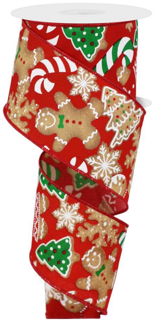 10 Yards - 2.5” Wired Candy Cane, Christmas Tree, and Gingerbread Christmas Ribbon with Glitter Accent