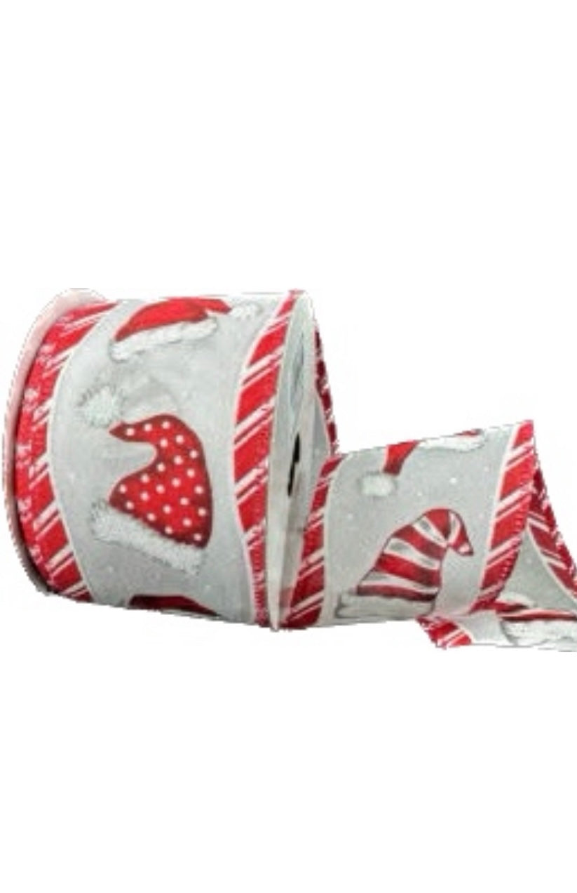 Wired White Satin Red Santa Hat Ribbon- 2.5”x10 Yards