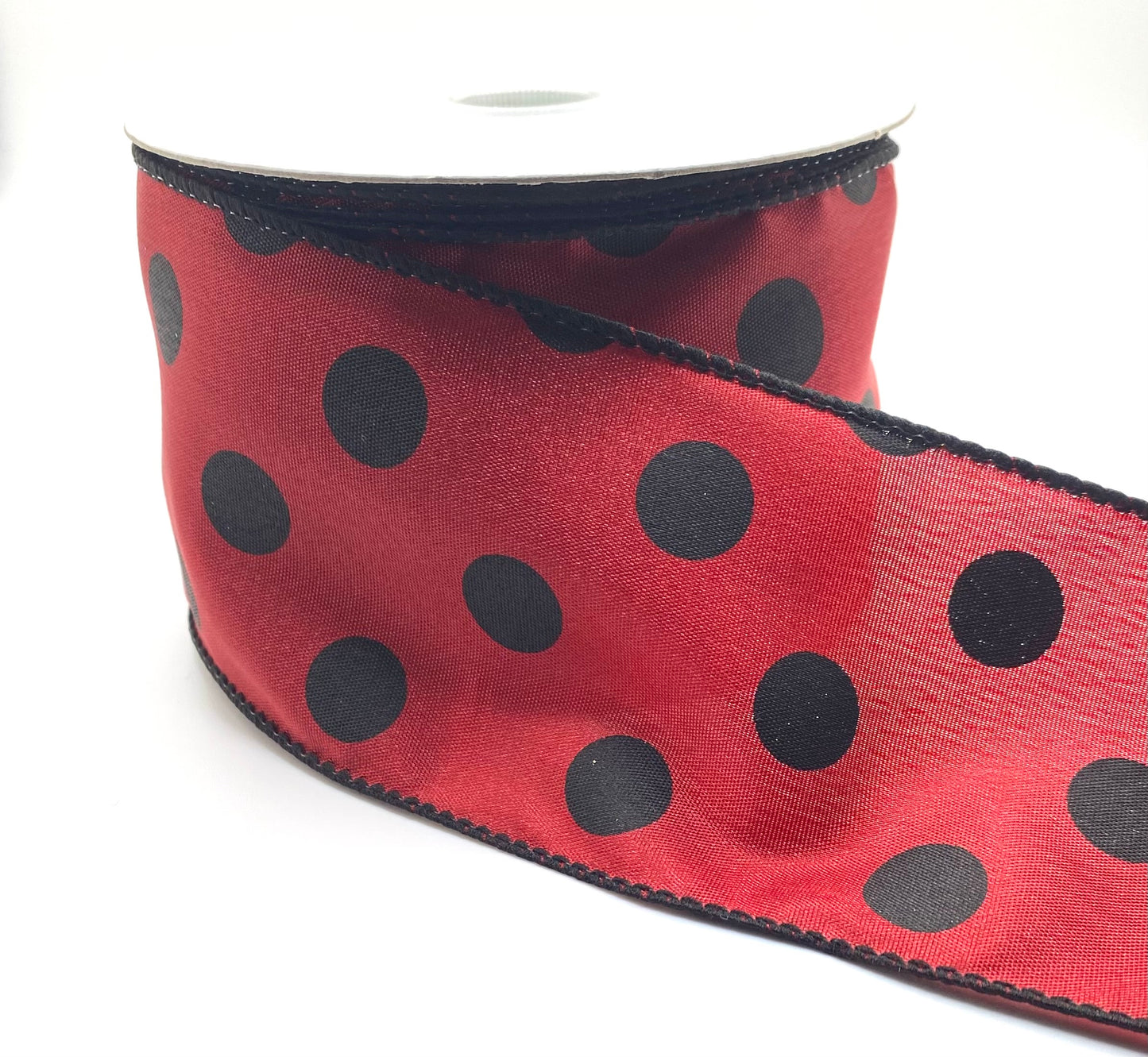 10 Yards - 2.5” Wired Red with Black Polka Dot Ribbon