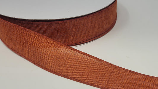 50 Yards - 1.5” Wired Burnt Orange Linen Ribbon