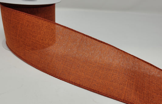 10 Yards - 2.5" Wired Burnt Orange Linen Ribbon