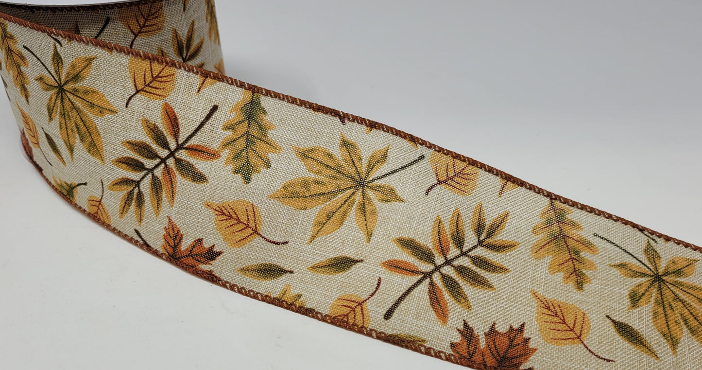 10 Yards - 2.5” Wired Fall Leaves Ribbon