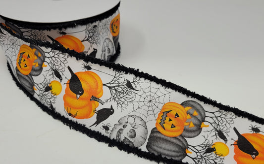 10 Yards - 2.5" Wired Spooky Halloween Ribbon with Black Drift Edge