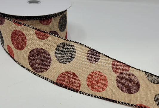 10 Yards - 2.5” Wired Fall Polka Dot Ribbon