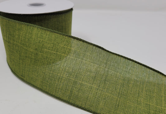 10 Yards - 2.5” Wired Olive Green Linen Ribbon