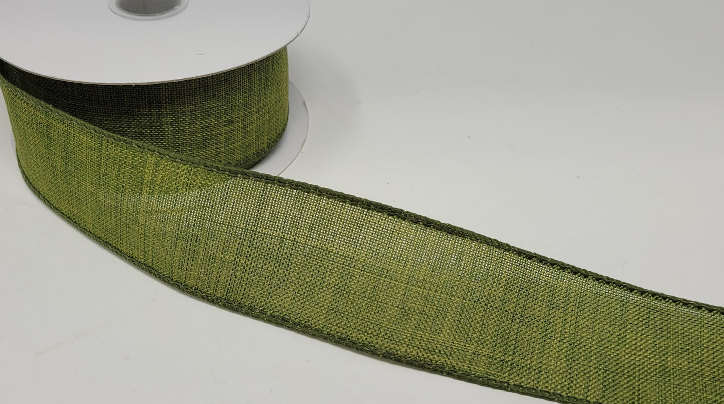 50 Yards - 1.5" Wired Olive Green Linen Ribbon