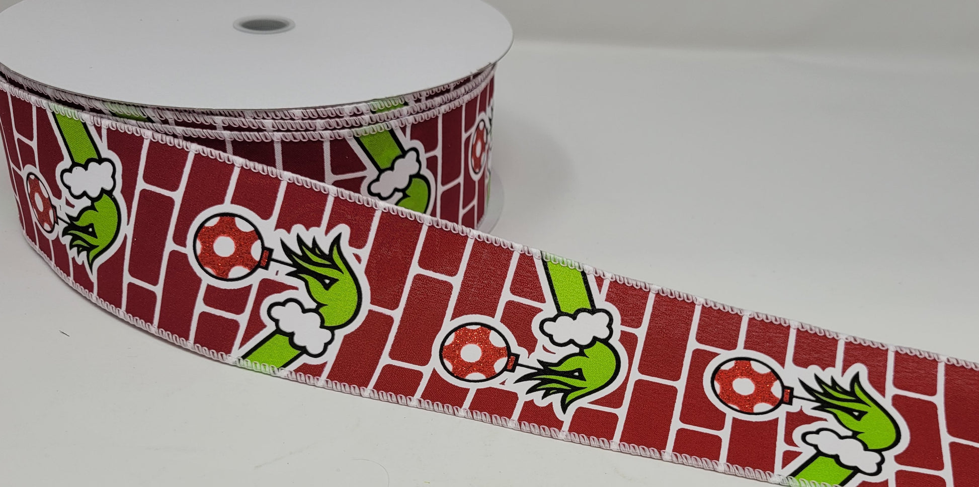 50 Yards - 2.5” Wired Christmas Grinch Inspired Ribbon with Glitter Accent