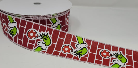 50 Yards - 2.5” Wired Christmas Green Monster Inspired Ribbon with Glitter Accent