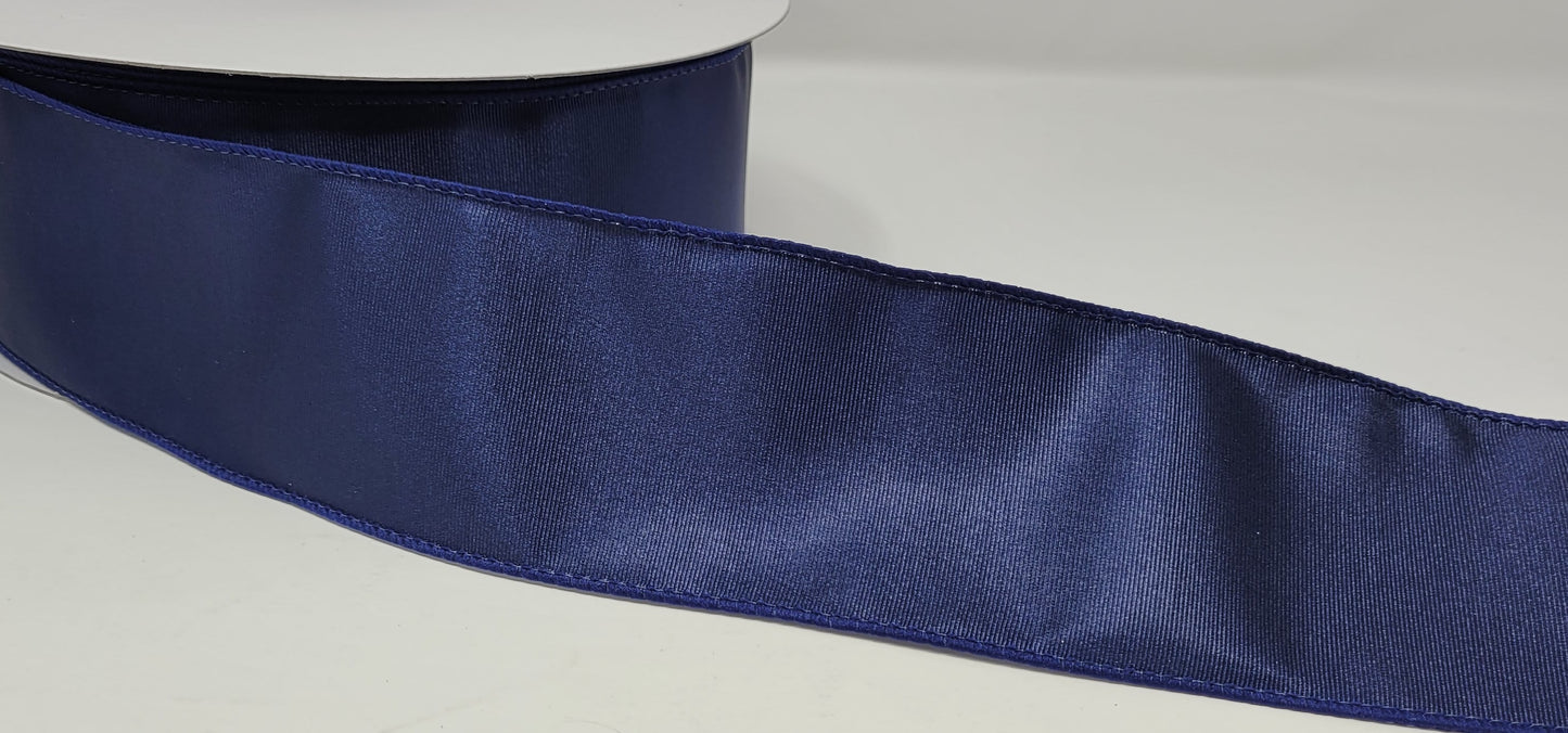 50 Yards - 2.5” Wired Navy Blue Ribbed Satin Ribbon