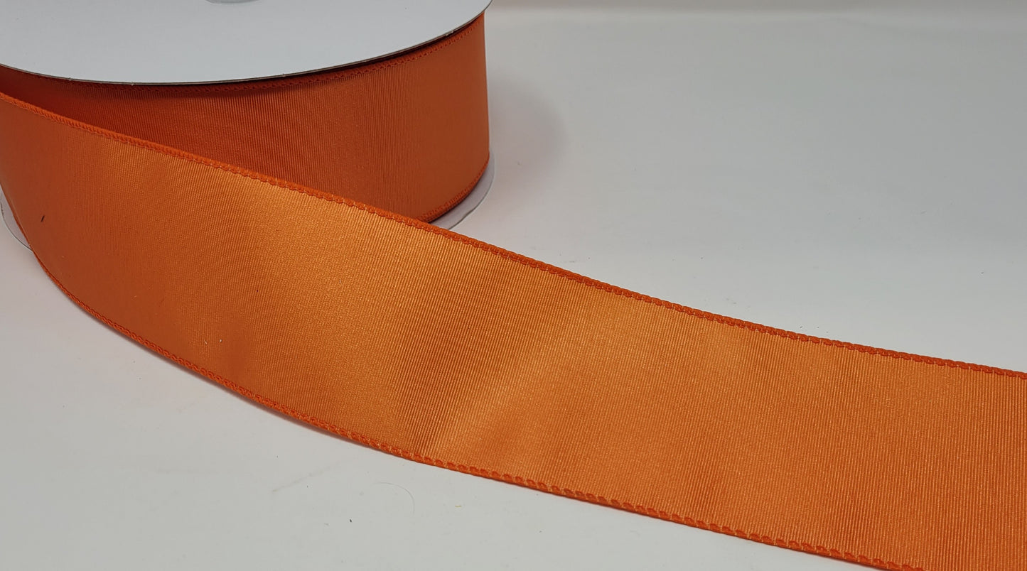 50 Yards - 2.5” Wired Orange Satin Ribbed Ribbon