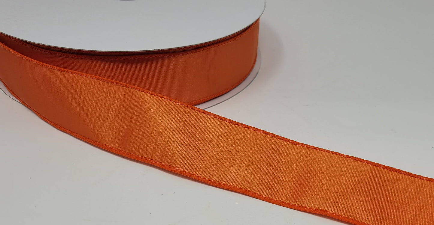 10 Yards - 1.5” Wired Orange Ribbed Satin Ribbon