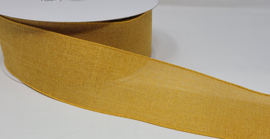 50 Yards - 2.5” Wired Mustard Yellow Linen Ribbon