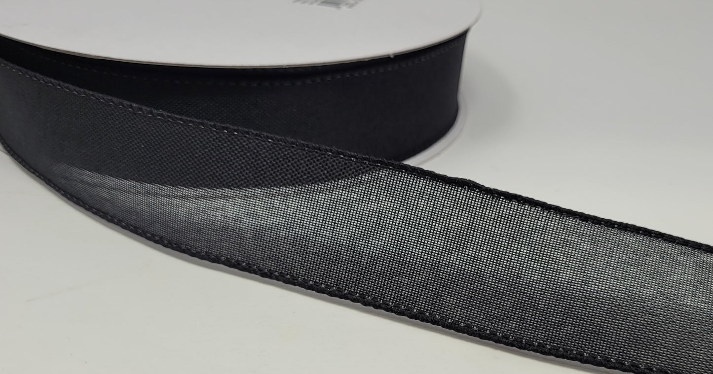 50 Yards - 1.5” Wired Black Linen Ribbon