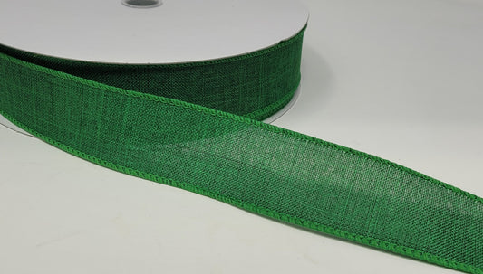 50 Yards - 1.5” Wired Emerald Green Linen Ribbon