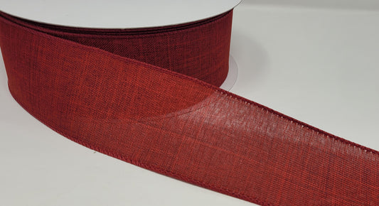 50 Yards - 2.5” Wired Burgundy Linen Ribbon