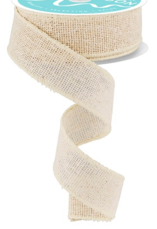 10 Yards - 1.5” Wired Off White Faux Burlap Ribbon