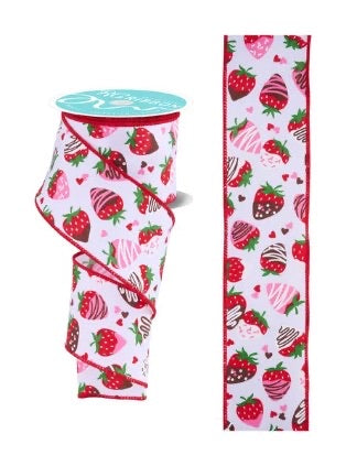 Wired Spring Strawberry Ribbon-2.5”x10 Yards