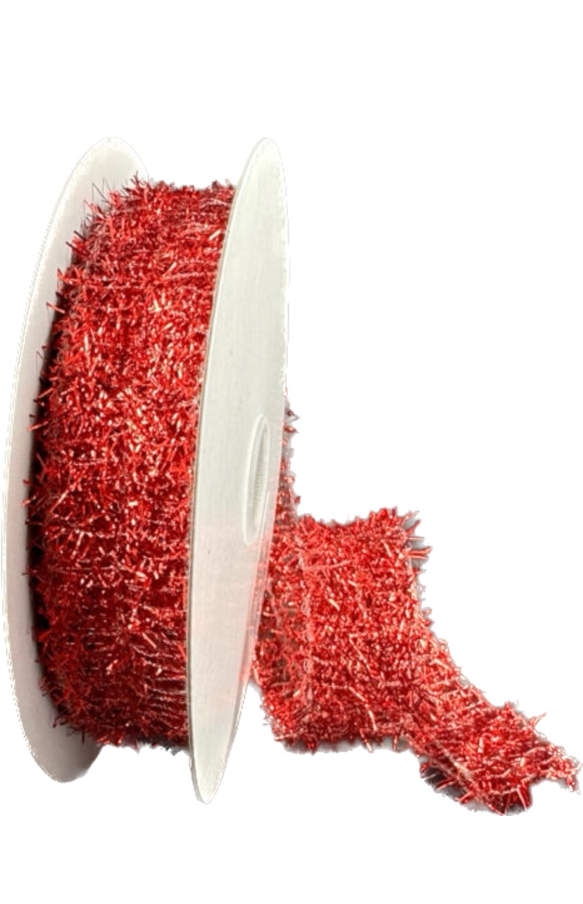 Wired Red Long Confetti Metallic Ribbon-7/8”x10 Yards – foxwreathsupplies