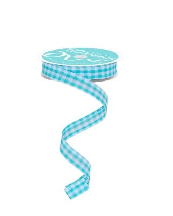 10 Yards - 5/8” Wired Turquoise and White Gingham Check Accent Ribbon