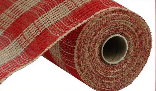 10.5 inch x 10 Yards Red and Natural Check Fabric Mesh