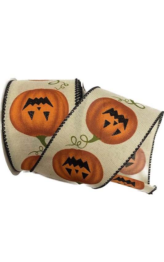 Wired Jack-o-lantern Halloween Ribbon-2.5”x 10 Yards
