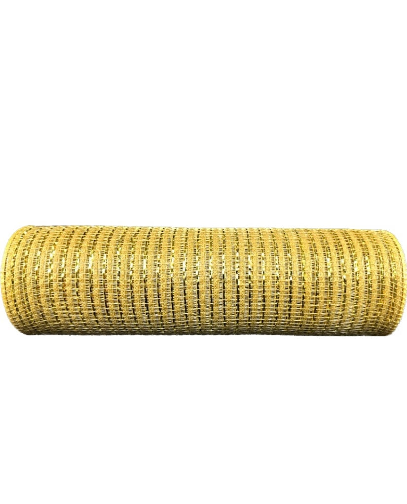 Holiday with Gold Stripes Breeze Metallic Mesh- 10”x10 Yards