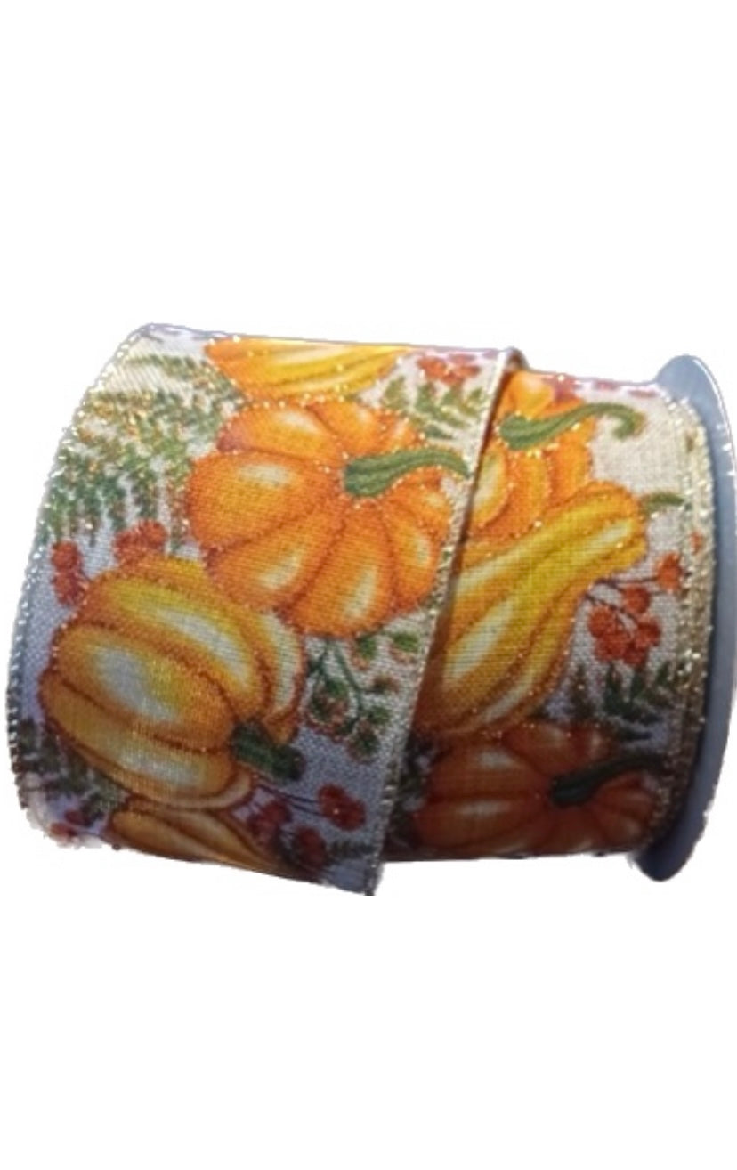 Wired Pumpkin and Gourds Ribbon-2.5”x10 Yards