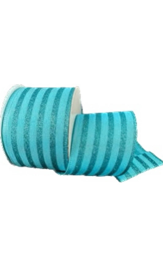 Wired Turquoise Ponche Glitter Cabana Strip Ribbon-2.5”x10 Yards