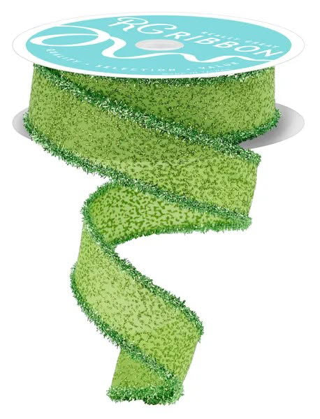 Wired Lime Irregular Spotted Glitter/Tinsel Ribbon- 1.5” x10 Yards