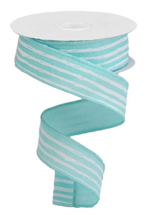 Wired Ice Blue and White Irregular Stripe Ribbon- 1.5”x10 Yards