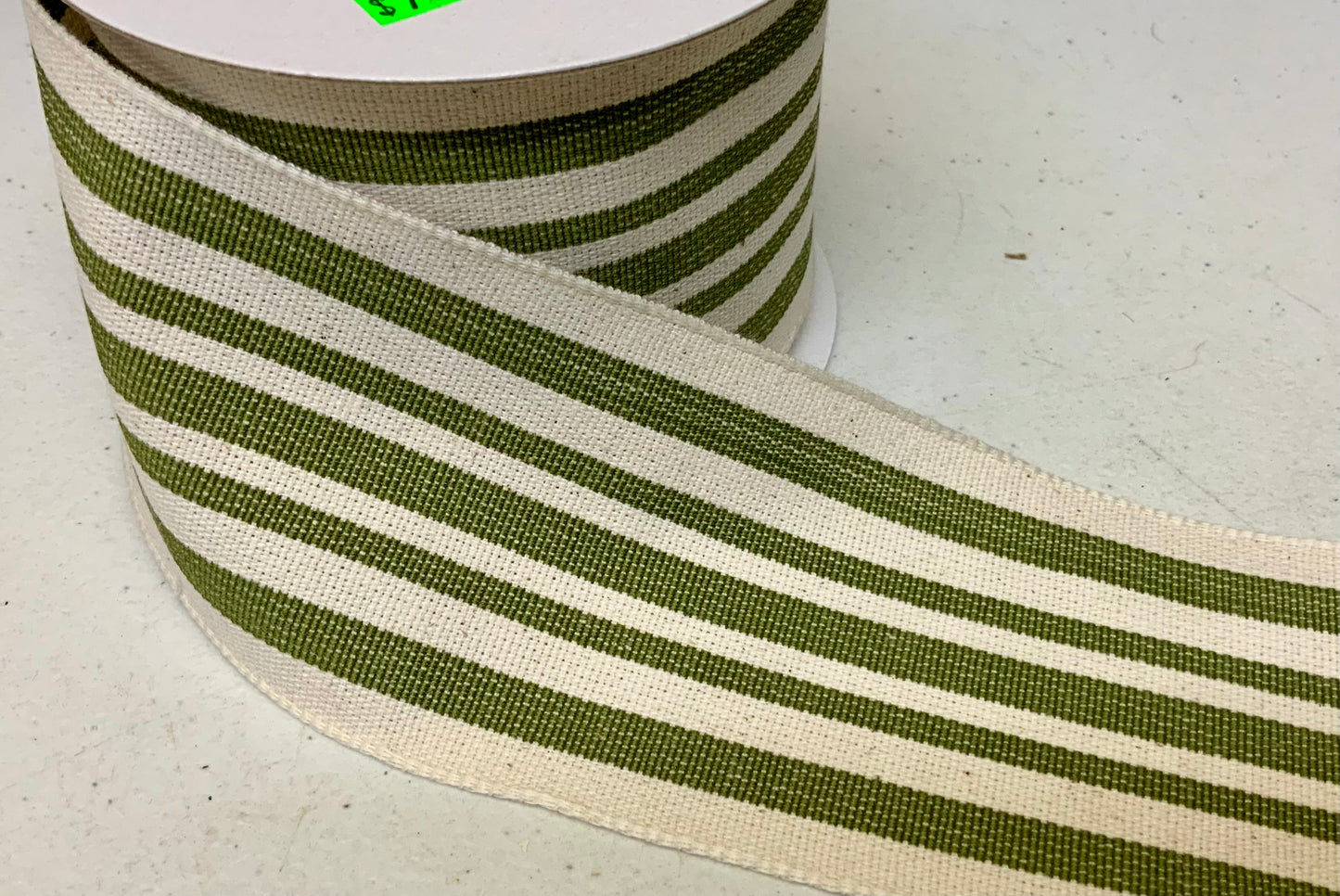 Wired Ivory Moss Woven French Stripes Ribbon- 2.5”x10 Yards