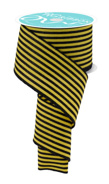 Wired Yellow and Black Vertical Stripe Glitter Accent Ribbon- 2.5”x10 Yards