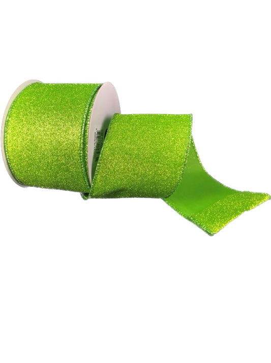 Wired Lime Green Glitter Ribbon- 2.5”x10 Yards