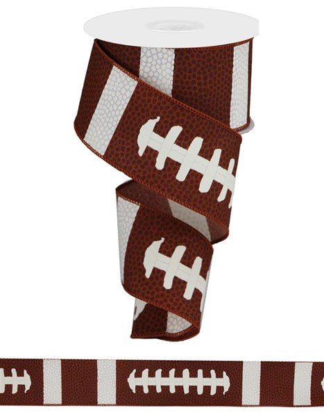 10 Yards - 2.5”Wired Faux Stitched Football Ribbon