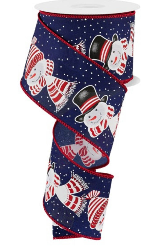 10 Yards - 2.5” Wired Snowman Head Ribbon