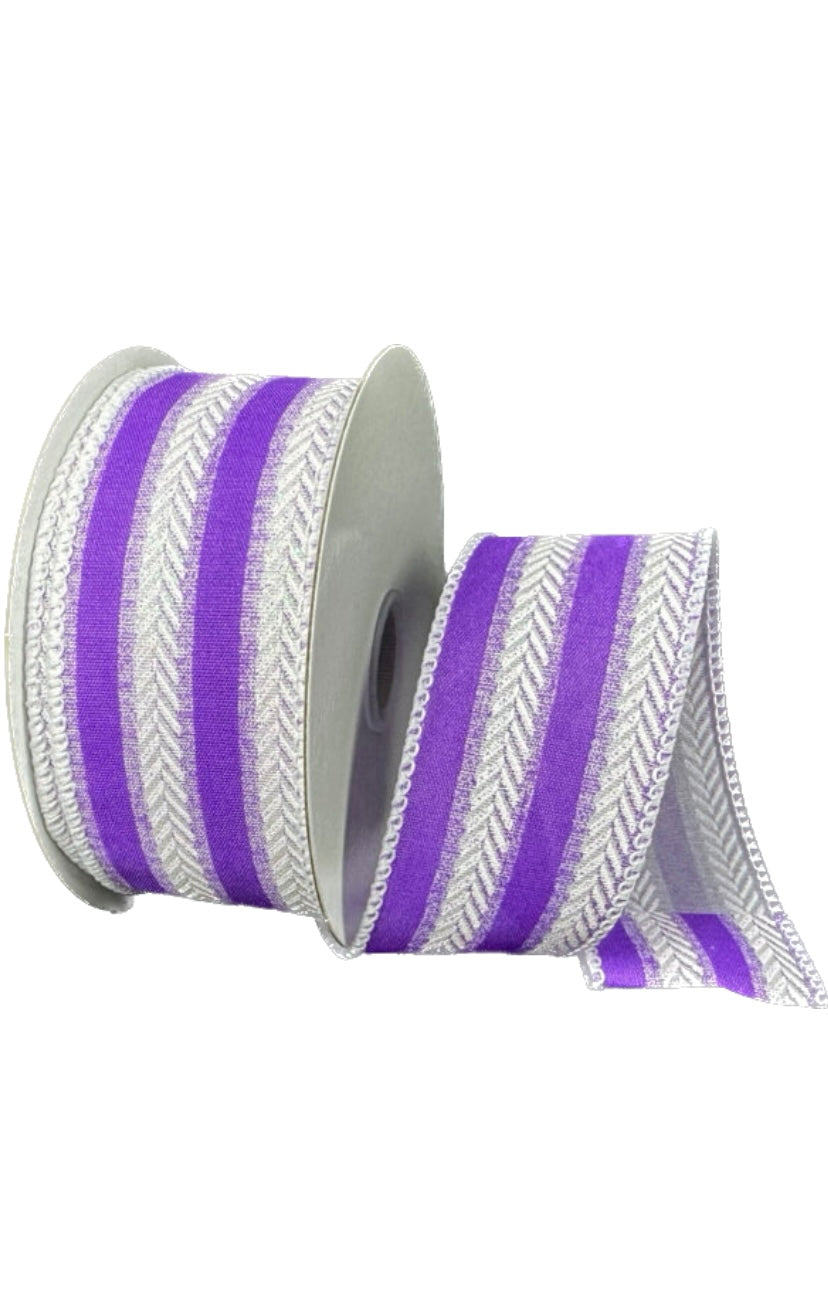 10 Yards - 1.5” Wired Purple and White Iridescent Herringbone Ribbon