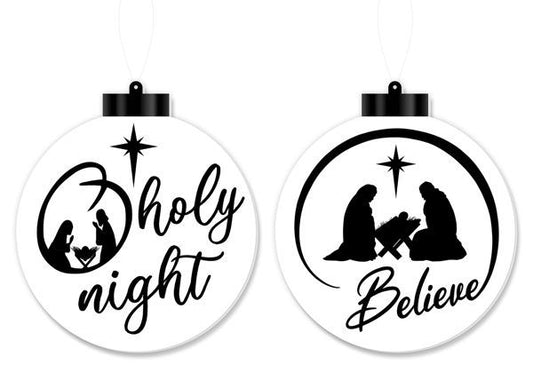 5.5” H- 2 Set Double Sided O Holy Night and Believe Christmas Ornament Signs