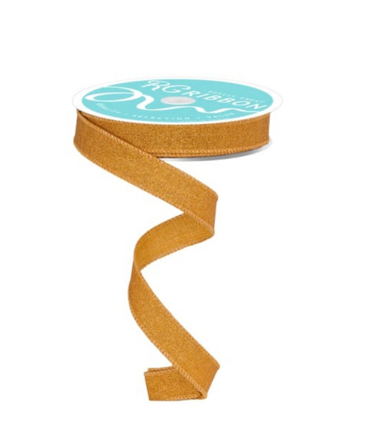10 Yards - 5/8” Wired Mustard Orange Fine Glitter on Royal Ribbon