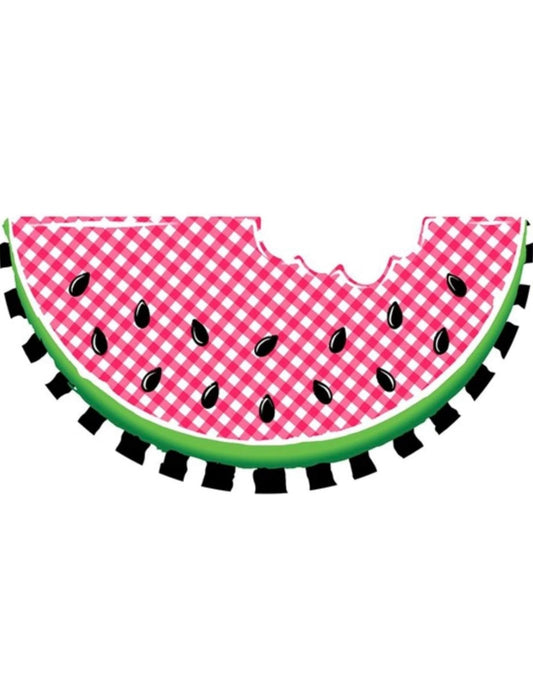 12”x6.25” Metal Embossed Summer Watermelon Wreath Sign with Black and White Stripe Detail