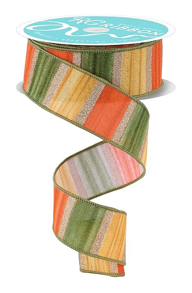 Wired Fall Colors Striped Ribbon-1.5”x10 Yards