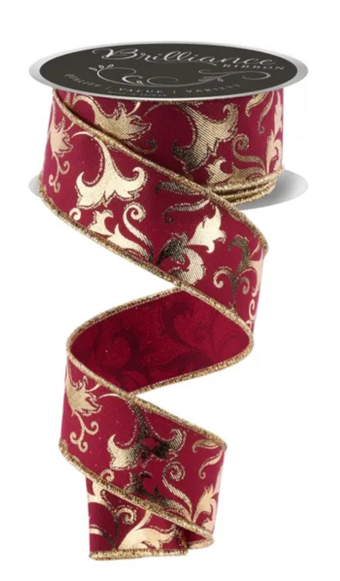 Wired Wine with Gold Metallic Foil Swirl Leaf-1.5”x10 Yards