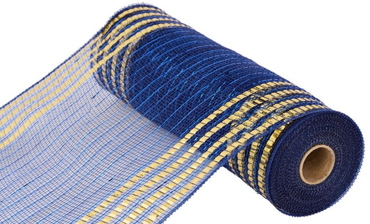 Metallic Navy and Gold Stripe Wide Foil Stripe Mesh