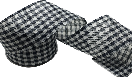 10 Yards - 2.5” Wired Black and White Gingham Ribbon