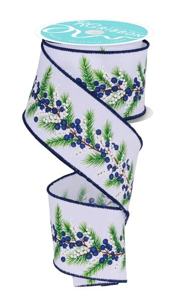 10 Yards - 2.5" Wired Berries and Pine Metallic Ribbon