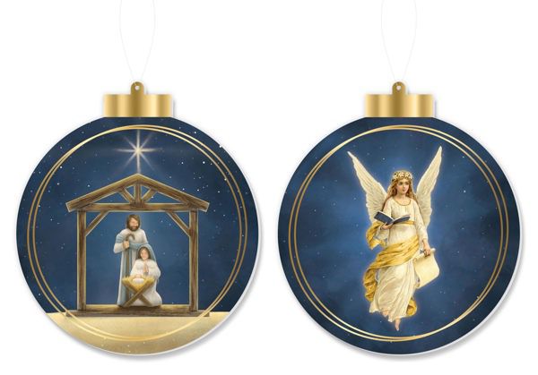 5.5” H- 2 Set Double Sided Nativity and Angel Christmas Ornament Signs