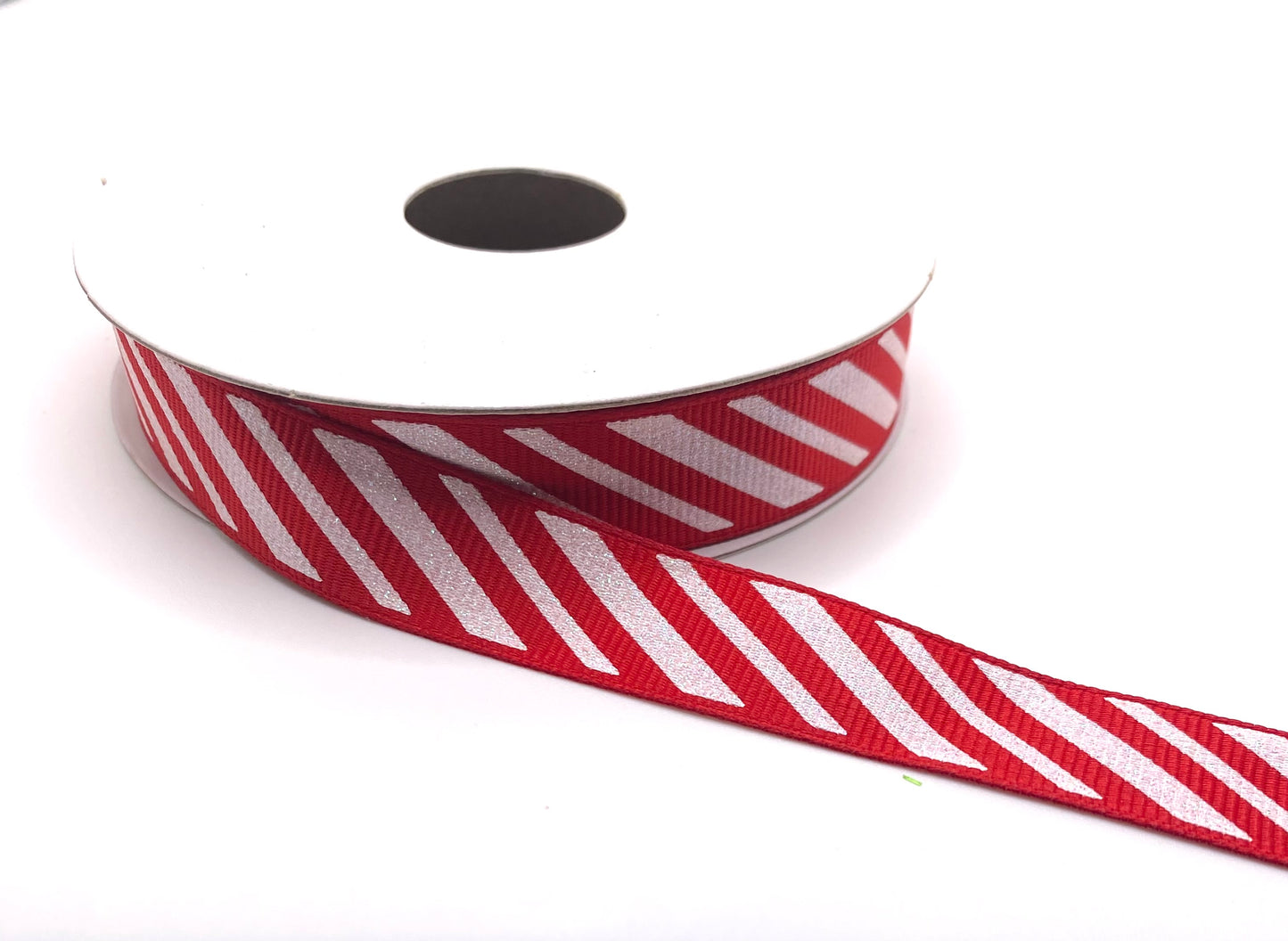 10 Yards - 5/8” Red White Glitter Candy Cane Stripe Ribbon