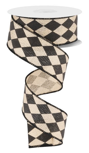 Black and Gold Metallic Harlequin Ribbon- 1.5”x10 Yards