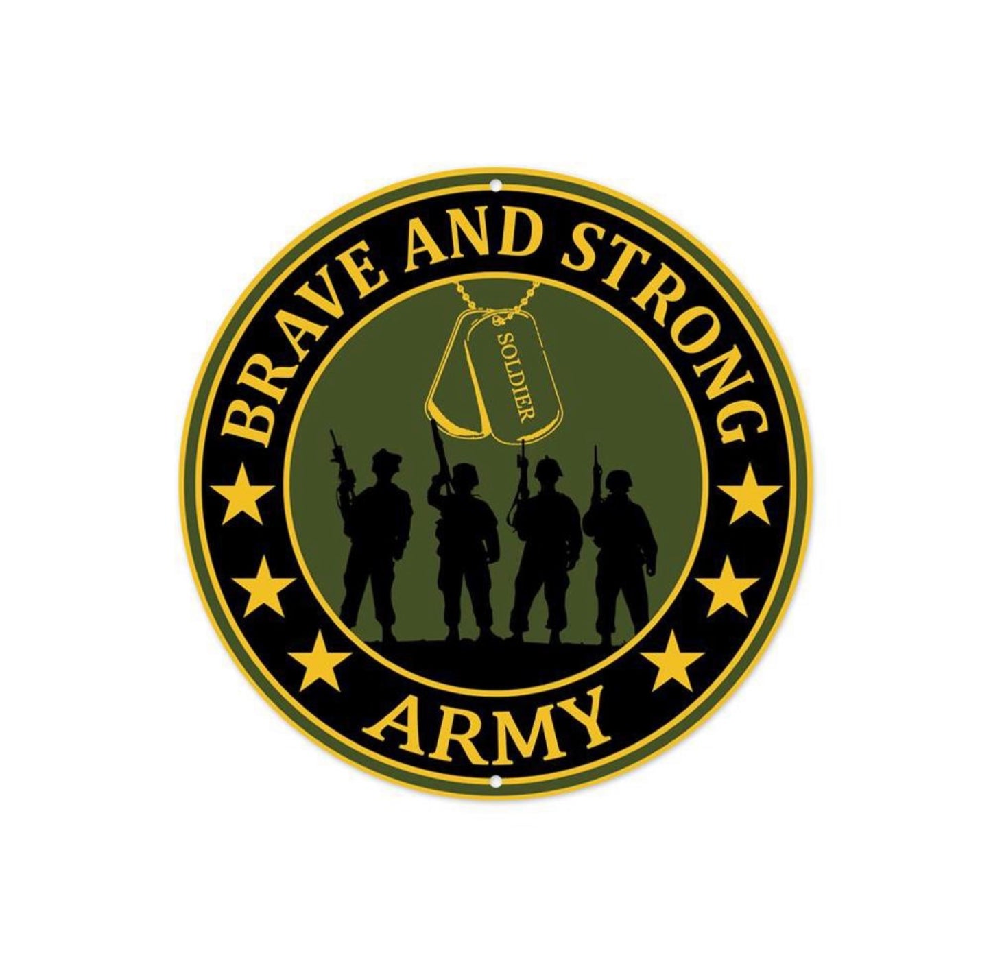 8” Round Metal Brave and Strong Army Wreath Sign