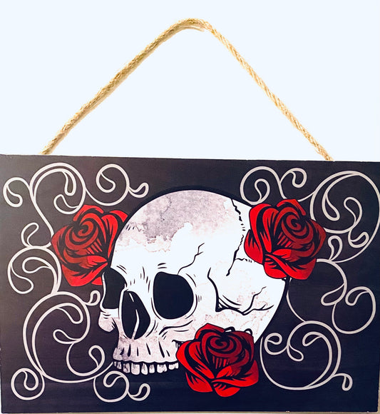 11”x7” Skull and Roses Wreath Sign