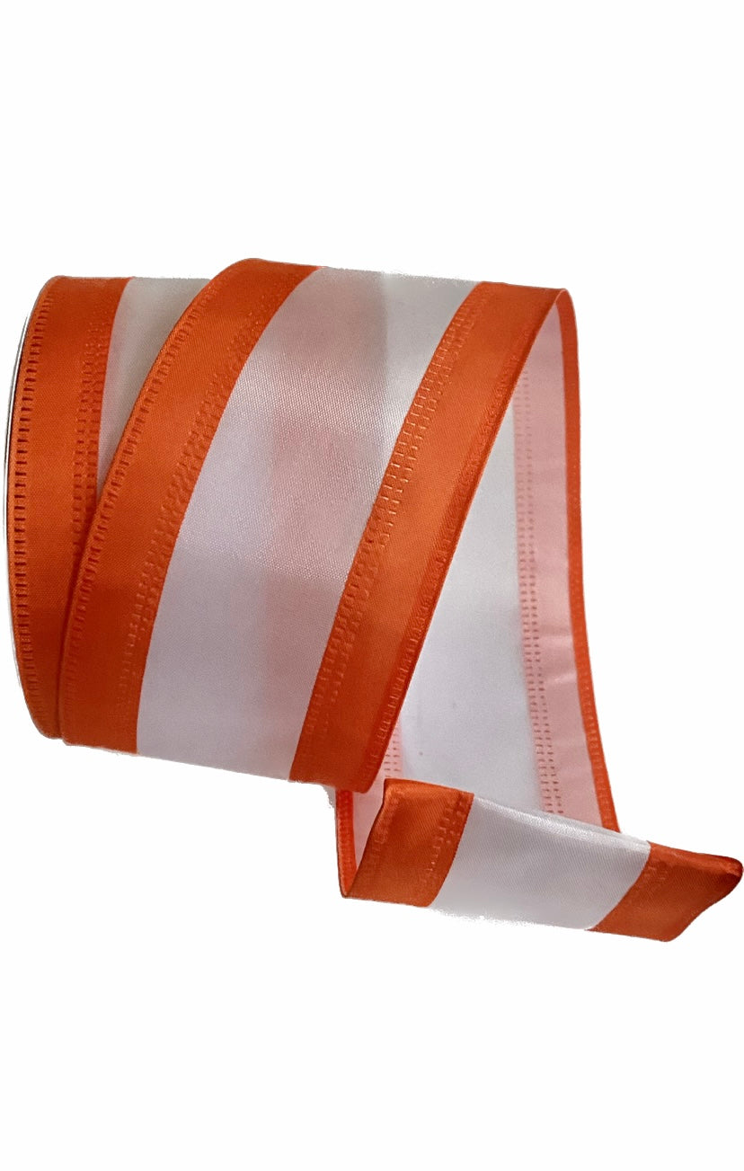 Wired Orange and White Stripe Ribbon-2.5”x10 Yards
